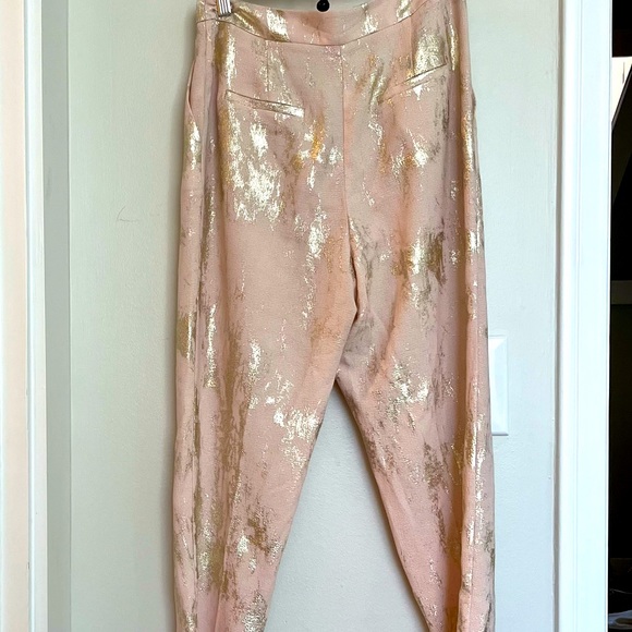 Top Shop pink and gold cropped wide leg pants - Picture 4 of 4